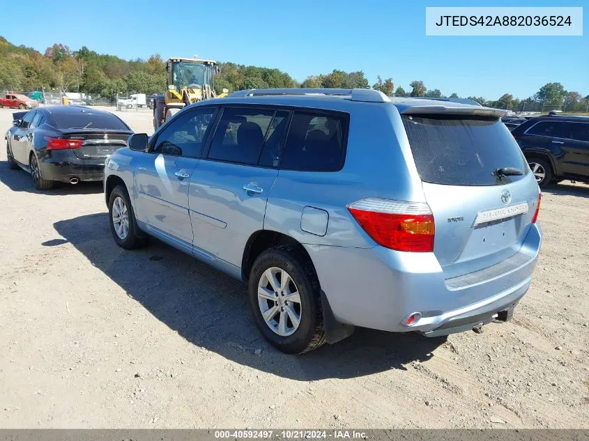 2008 Toyota Highlander Limited VIN: JTEDS42A882036524 Lot: 40592497