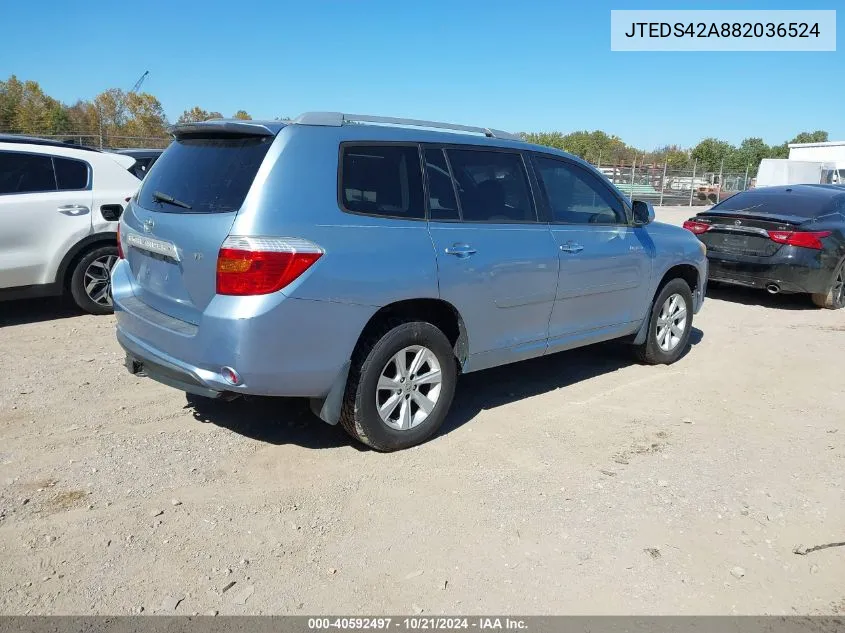 2008 Toyota Highlander Limited VIN: JTEDS42A882036524 Lot: 40592497