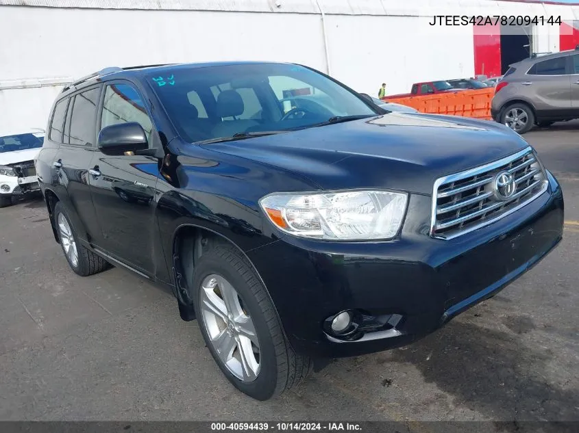 2008 Toyota Highlander Limited VIN: JTEES42A782094144 Lot: 40594439