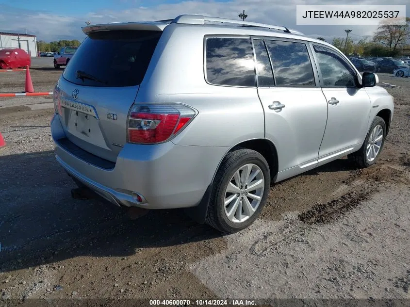 2008 Toyota Highlander Hybrid Limited VIN: JTEEW44A982025537 Lot: 40600070