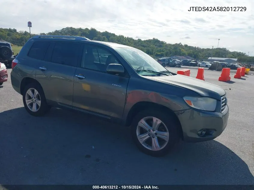 2008 Toyota Highlander Limited VIN: JTEDS42A582012729 Lot: 40613212