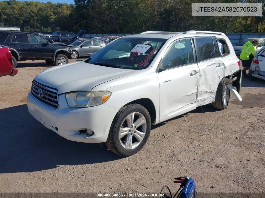 2008 Toyota Highlander Limited VIN: JTEES42A582070523 Lot: 40634836