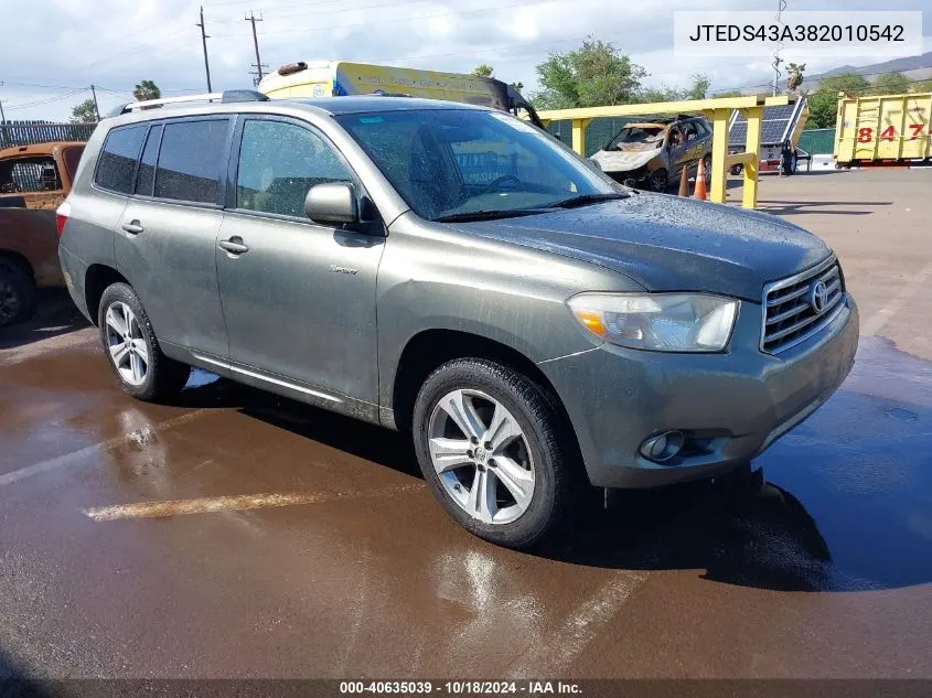 2008 Toyota Highlander Sport VIN: JTEDS43A382010542 Lot: 40635039