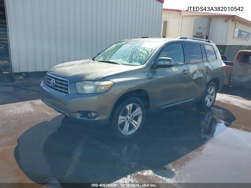 2008 Toyota Highlander Sport VIN: JTEDS43A382010542 Lot: 40635039