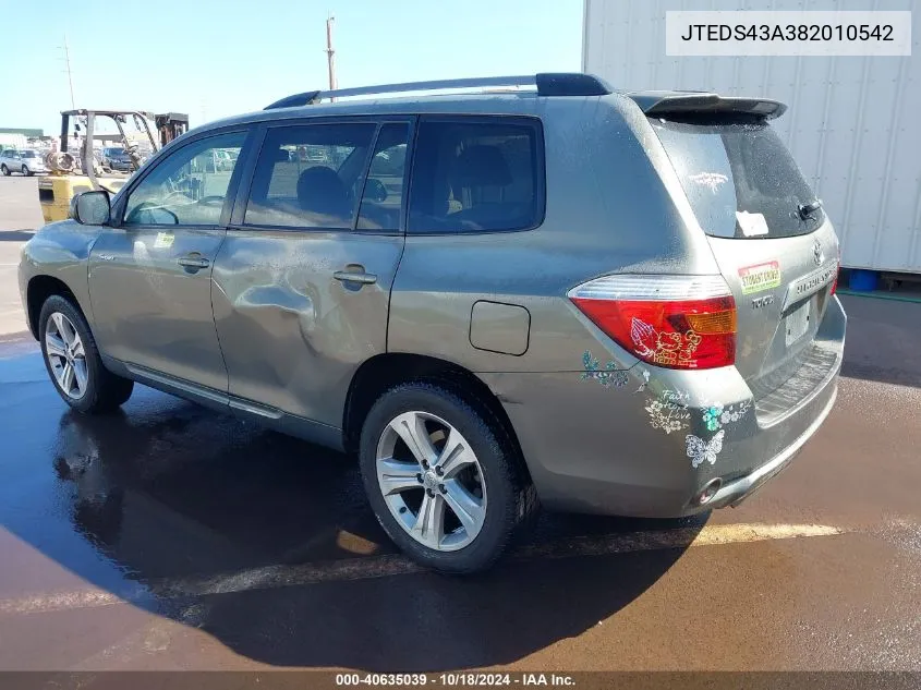 2008 Toyota Highlander Sport VIN: JTEDS43A382010542 Lot: 40635039