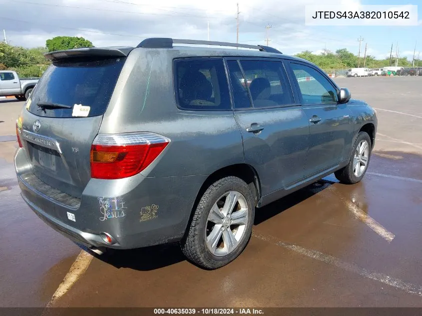 2008 Toyota Highlander Sport VIN: JTEDS43A382010542 Lot: 40635039