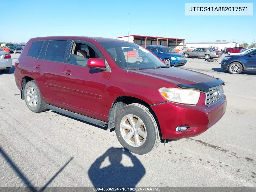 2008 Toyota Highlander VIN: JTEDS41A882017571 Lot: 40636924