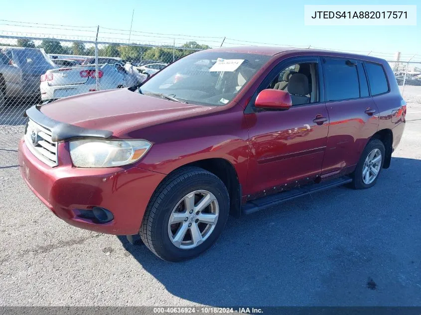 2008 Toyota Highlander VIN: JTEDS41A882017571 Lot: 40636924