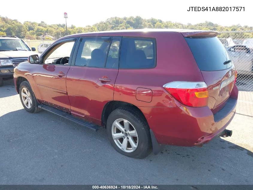 2008 Toyota Highlander VIN: JTEDS41A882017571 Lot: 40636924