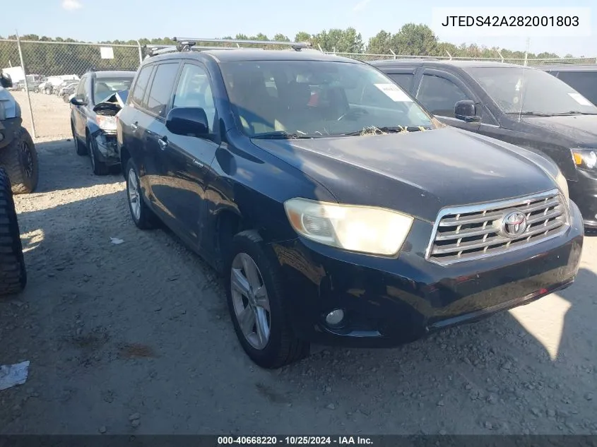 2008 Toyota Highlander Limited VIN: JTEDS42A282001803 Lot: 40668220