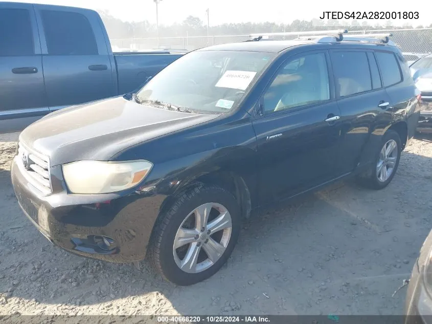 2008 Toyota Highlander Limited VIN: JTEDS42A282001803 Lot: 40668220