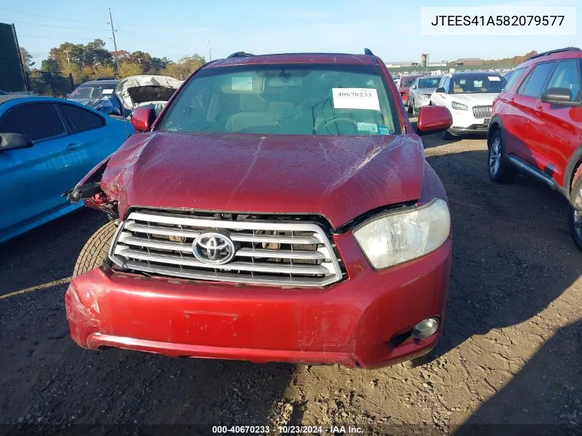 2008 Toyota Highlander VIN: JTEES41A582079577 Lot: 40670233