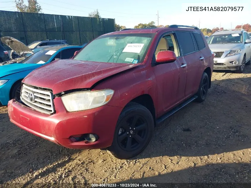 2008 Toyota Highlander VIN: JTEES41A582079577 Lot: 40670233