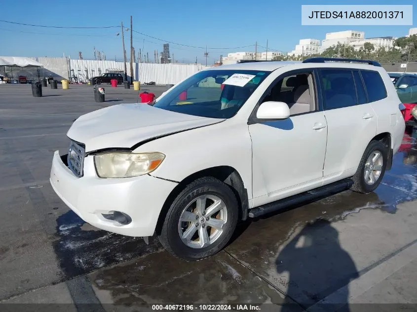 2008 Toyota Highlander VIN: JTEDS41A882001371 Lot: 40672196