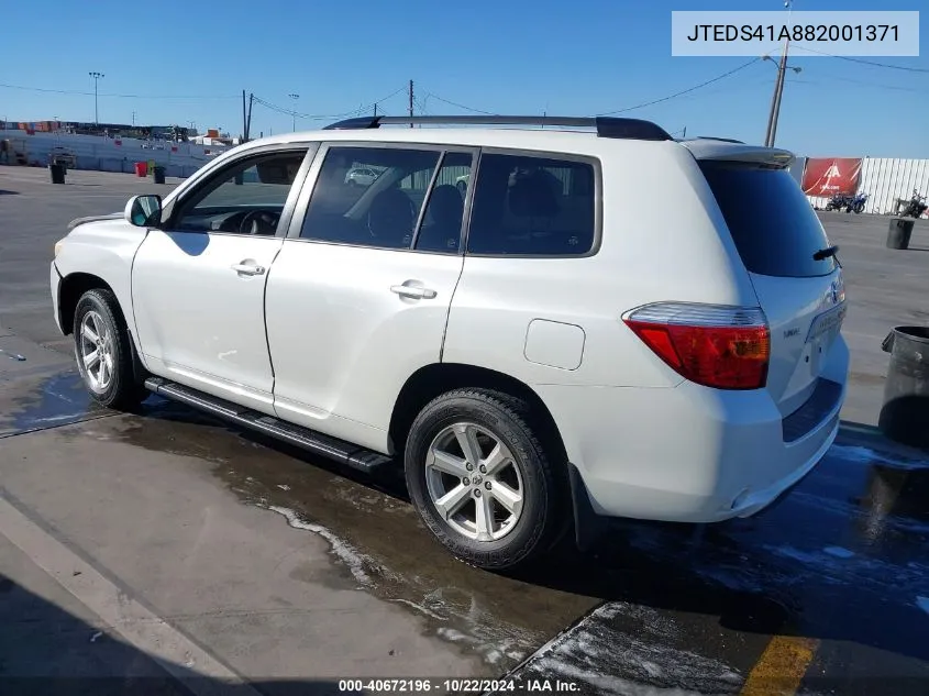 2008 Toyota Highlander VIN: JTEDS41A882001371 Lot: 40672196