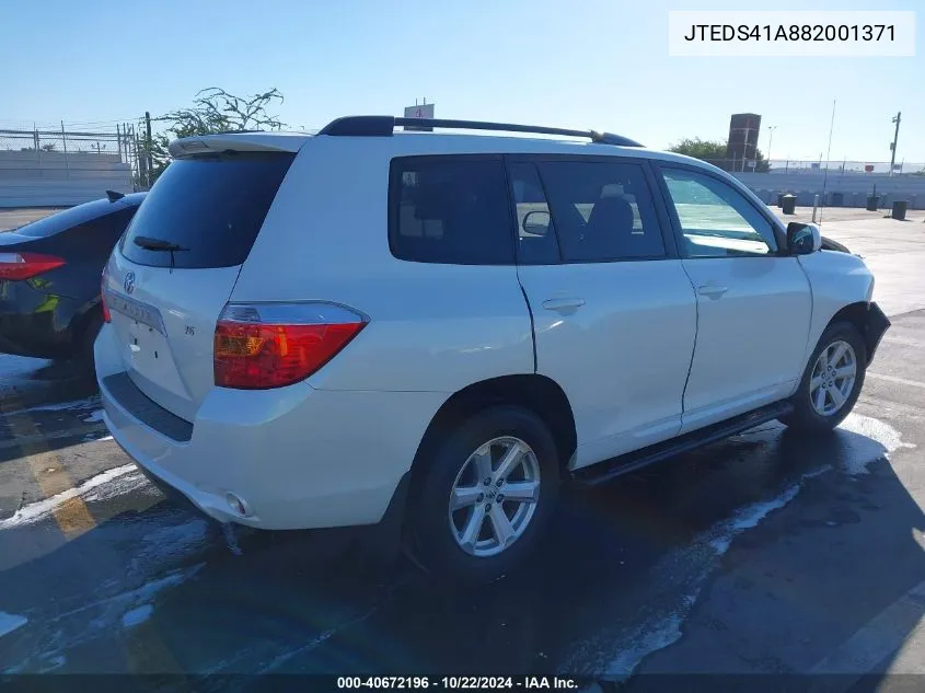 2008 Toyota Highlander VIN: JTEDS41A882001371 Lot: 40672196