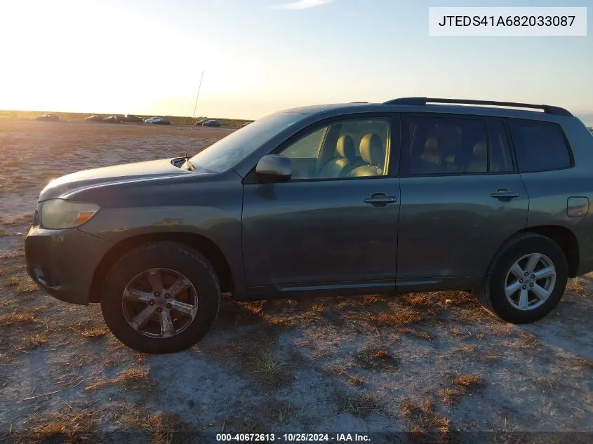 2008 Toyota Highlander VIN: JTEDS41A682033087 Lot: 40672613