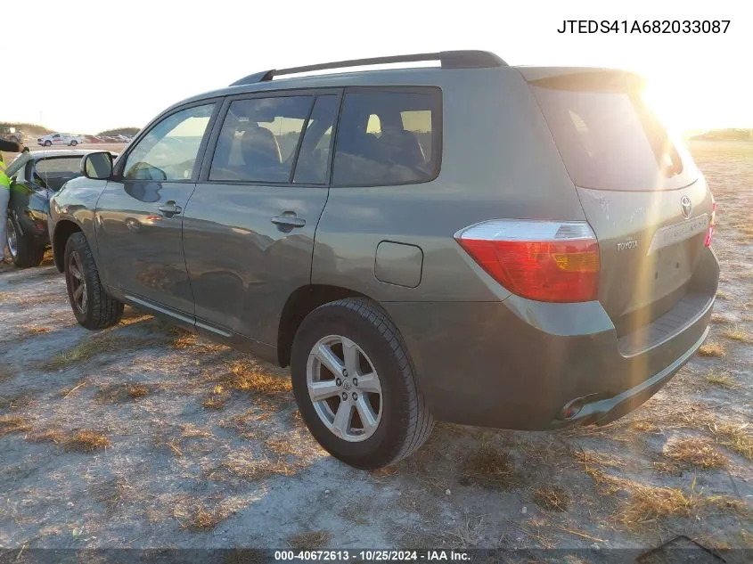 2008 Toyota Highlander VIN: JTEDS41A682033087 Lot: 40672613