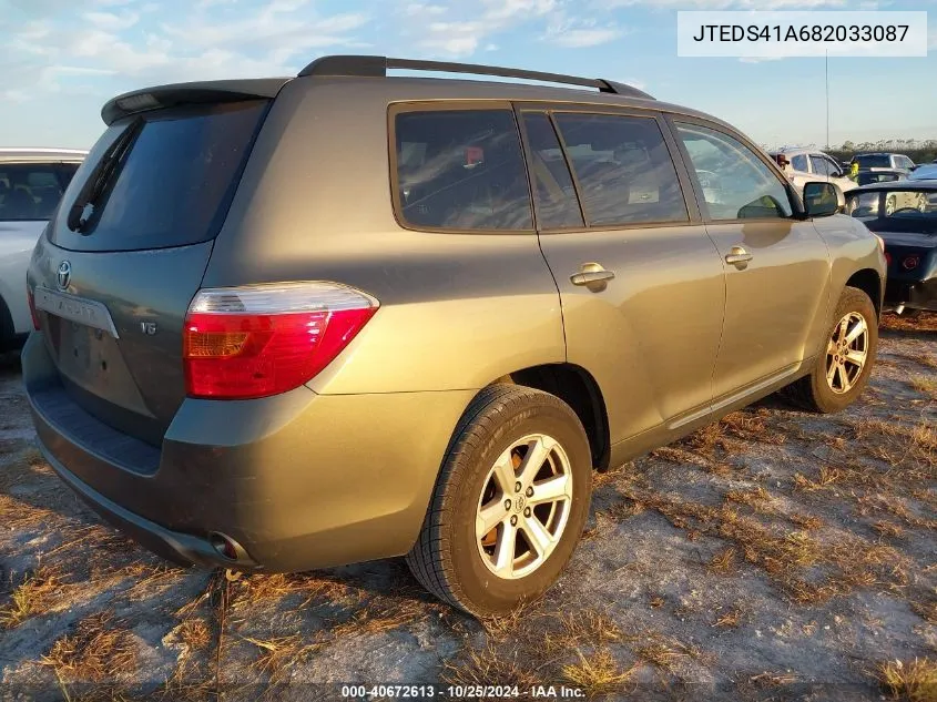 2008 Toyota Highlander VIN: JTEDS41A682033087 Lot: 40672613