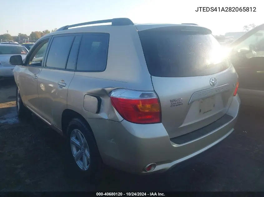 2008 Toyota Highlander VIN: JTEDS41A282065812 Lot: 40680120