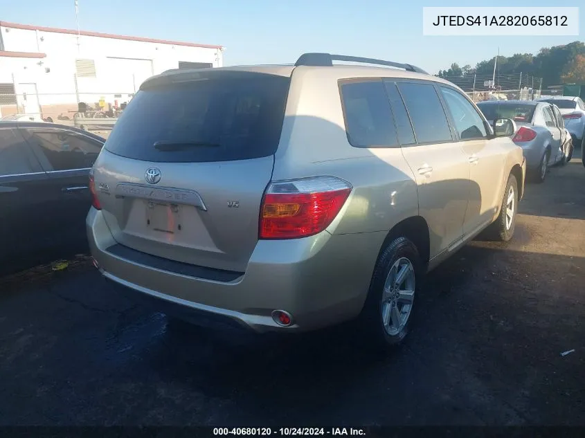 2008 Toyota Highlander VIN: JTEDS41A282065812 Lot: 40680120