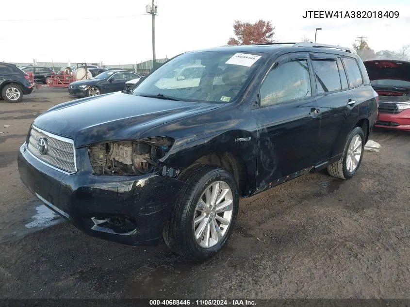 2008 Toyota Highlander Hybrid VIN: JTEEW41A382018409 Lot: 40688446