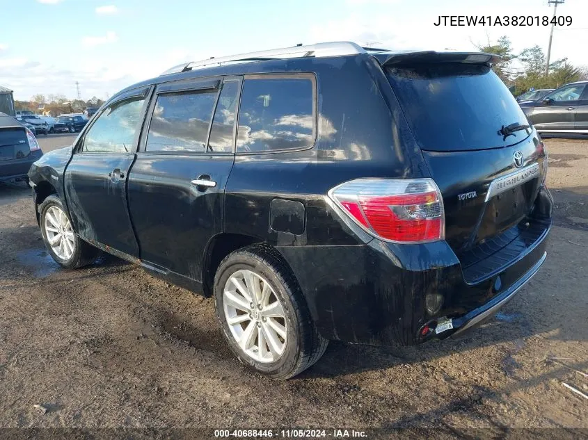 2008 Toyota Highlander Hybrid VIN: JTEEW41A382018409 Lot: 40688446