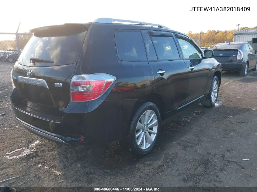 2008 Toyota Highlander Hybrid VIN: JTEEW41A382018409 Lot: 40688446