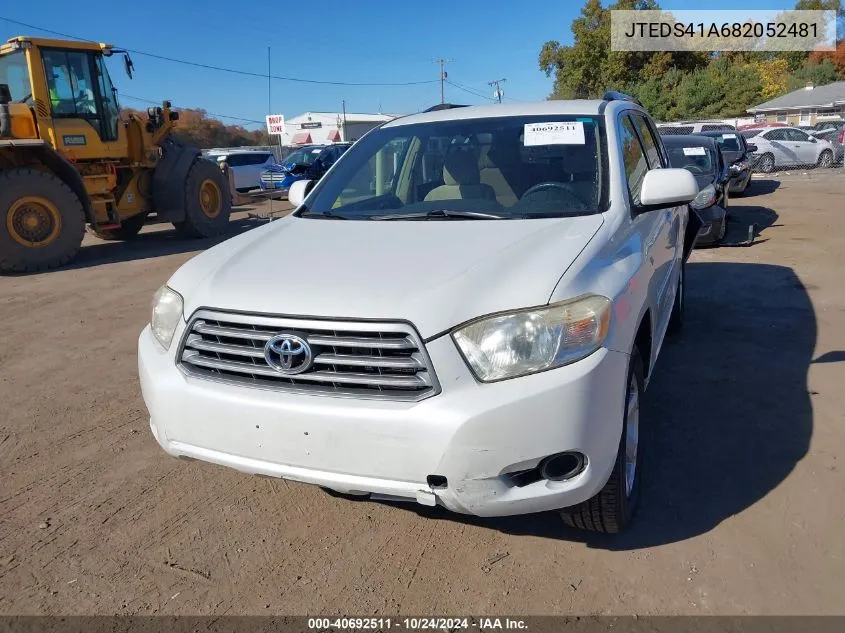 2008 Toyota Highlander VIN: JTEDS41A682052481 Lot: 40692511