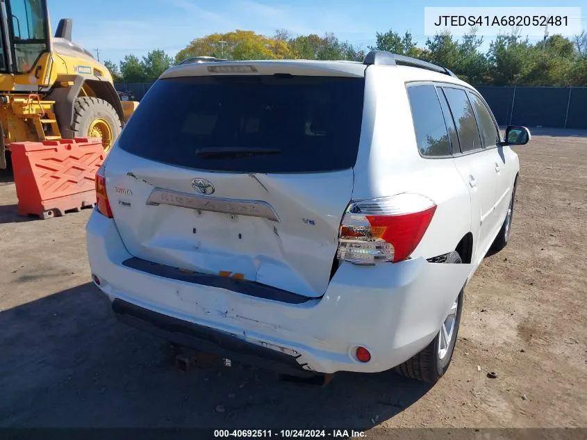 2008 Toyota Highlander VIN: JTEDS41A682052481 Lot: 40692511