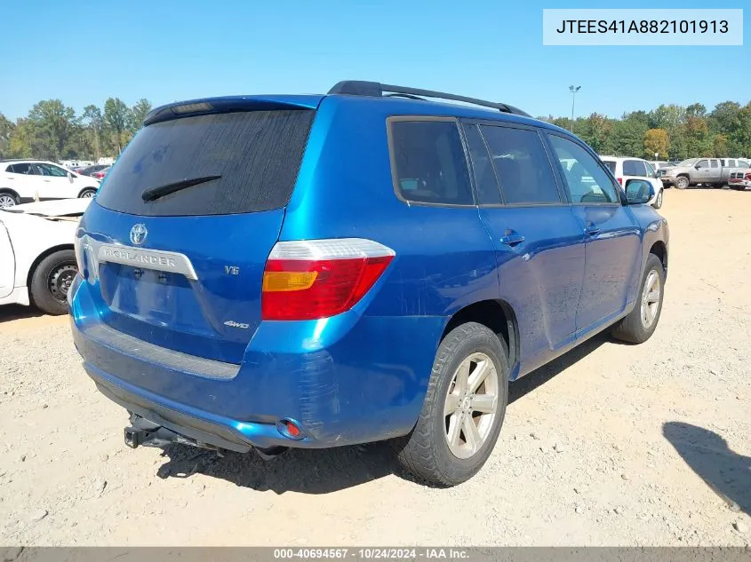 2008 Toyota Highlander VIN: JTEES41A882101913 Lot: 40694567