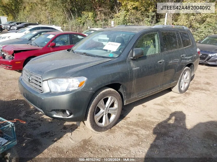 2008 Toyota Highlander Limited VIN: JTEES42A482004092 Lot: 40702142