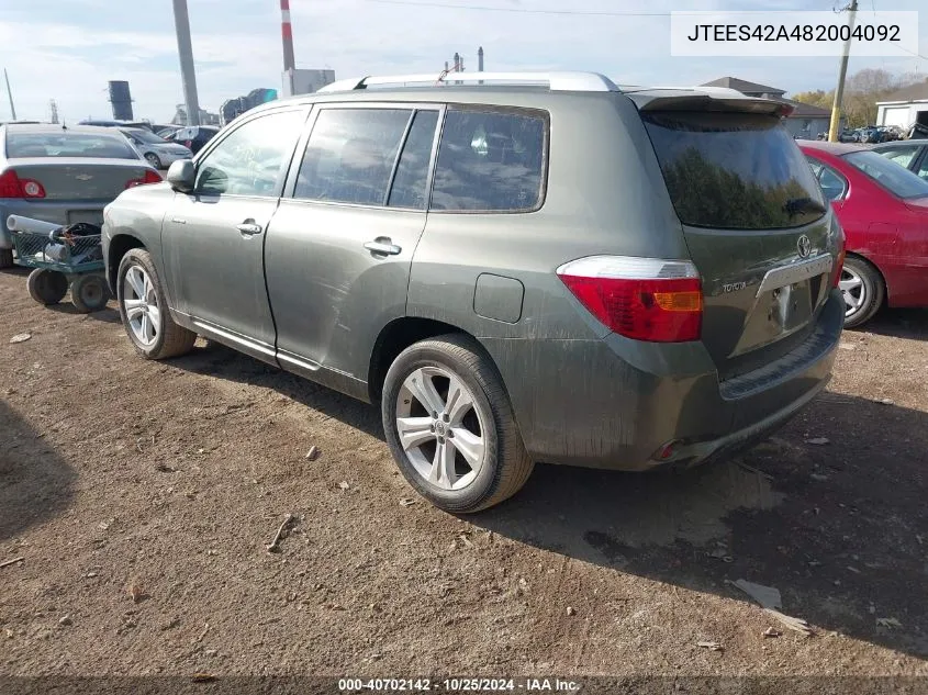 2008 Toyota Highlander Limited VIN: JTEES42A482004092 Lot: 40702142