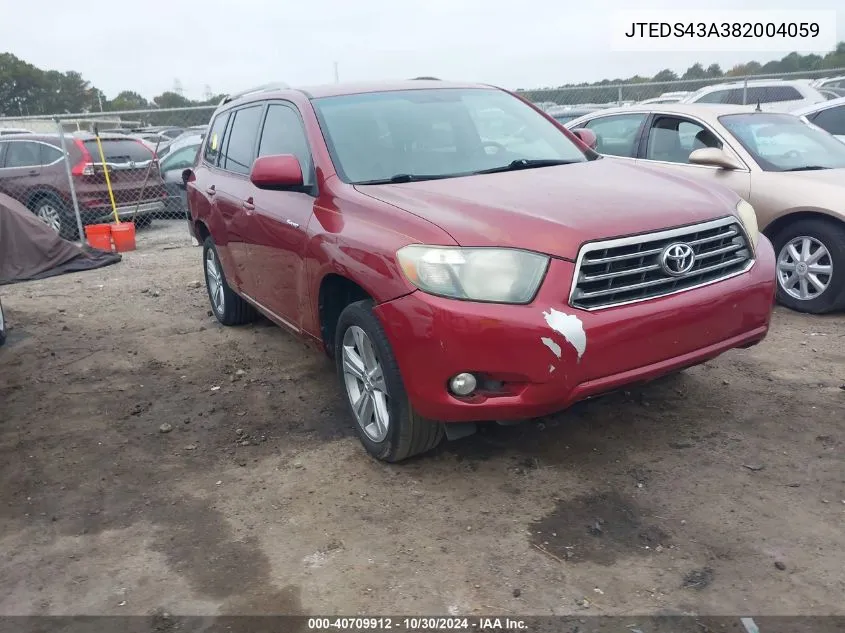 2008 Toyota Highlander Sport VIN: JTEDS43A382004059 Lot: 40709912