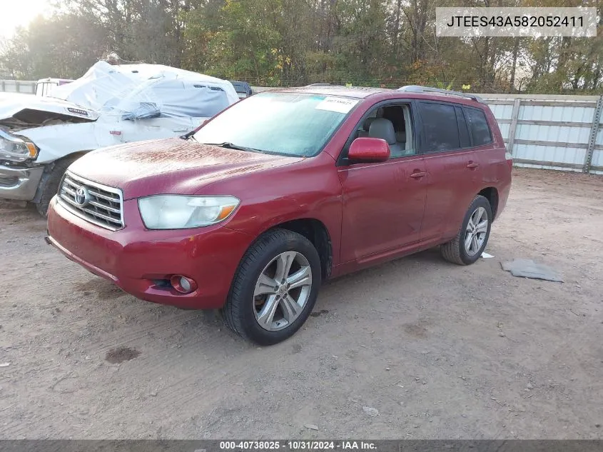 2008 Toyota Highlander Sport VIN: JTEES43A582052411 Lot: 40738025