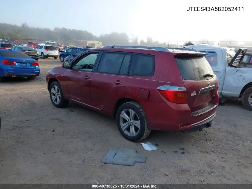 2008 Toyota Highlander Sport VIN: JTEES43A582052411 Lot: 40738025