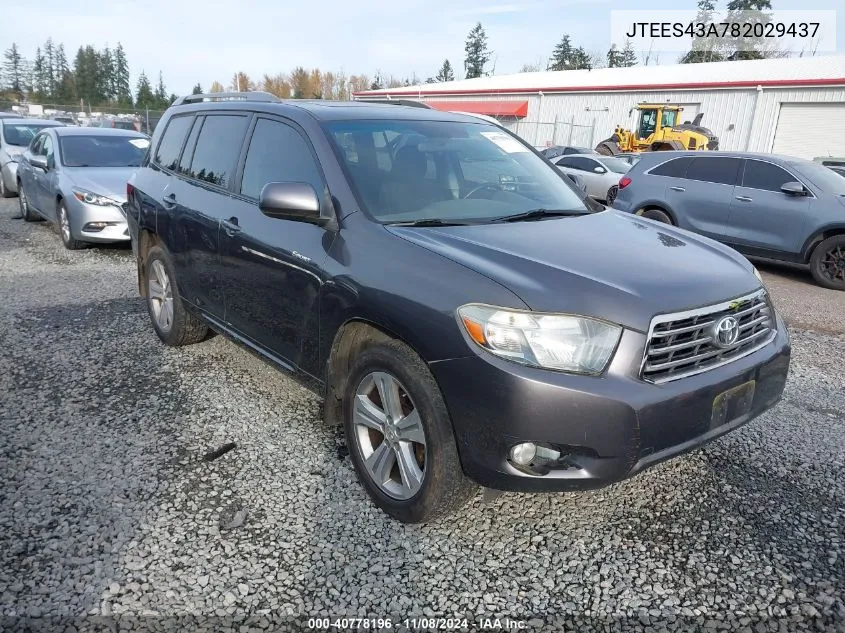 2008 Toyota Highlander Sport VIN: JTEES43A782029437 Lot: 40778196