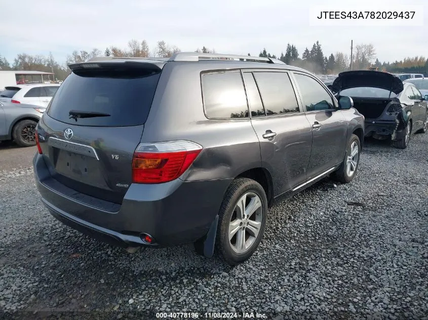 2008 Toyota Highlander Sport VIN: JTEES43A782029437 Lot: 40778196