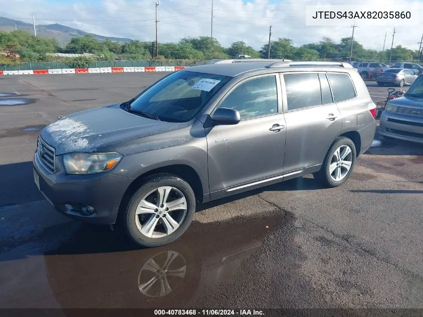 2008 Toyota Highlander Sport VIN: JTEDS43AX82035860 Lot: 40783468