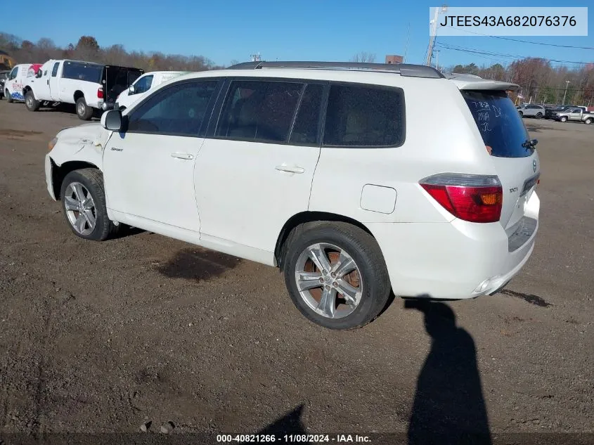 2008 Toyota Highlander Sport VIN: JTEES43A682076376 Lot: 40821266