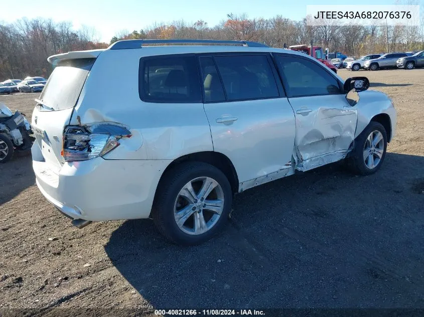 2008 Toyota Highlander Sport VIN: JTEES43A682076376 Lot: 40821266