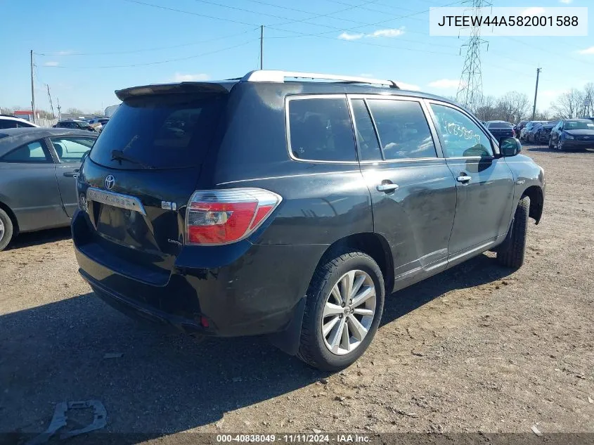 2008 Toyota Highlander Hybrid Limited VIN: JTEEW44A582001588 Lot: 40838049