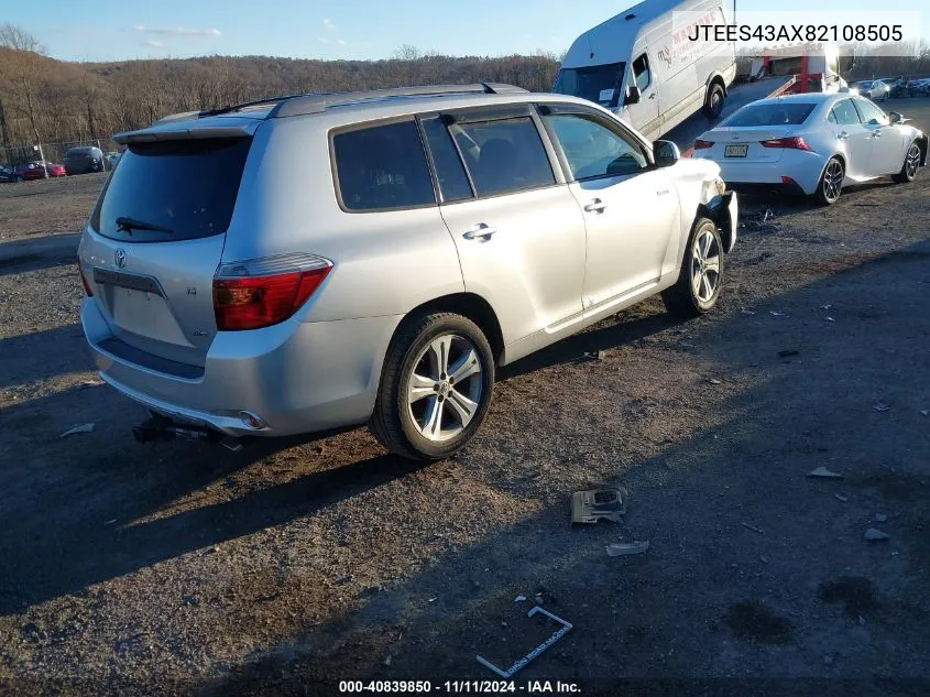 2008 Toyota Highlander Sport VIN: JTEES43AX82108505 Lot: 40839850