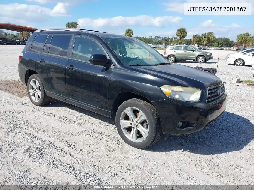 2008 Toyota Highlander Sport VIN: JTEES43A282001867 Lot: 40844481