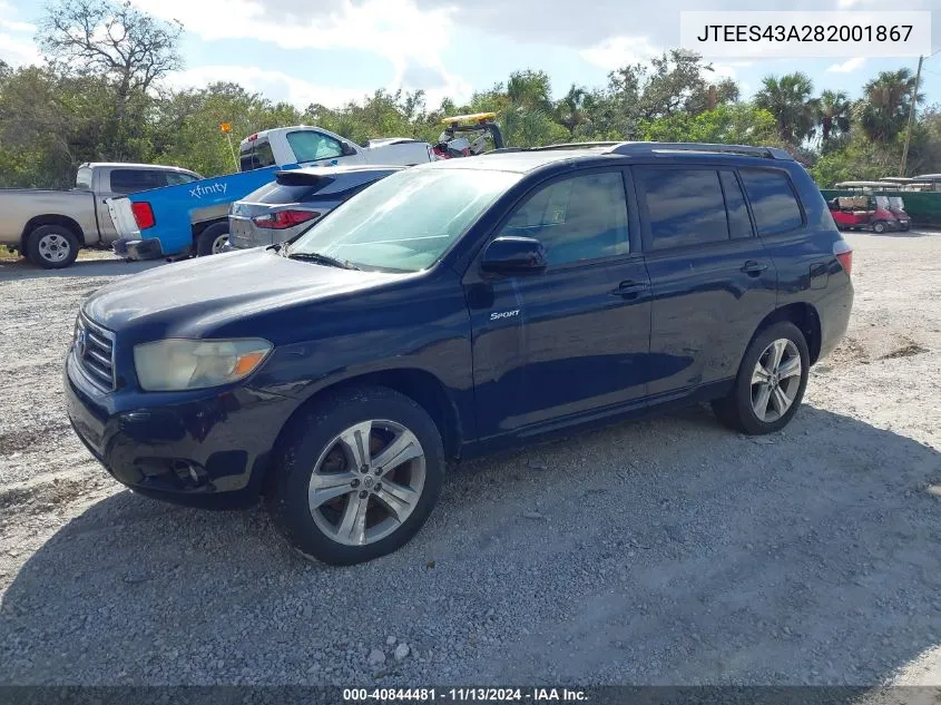 2008 Toyota Highlander Sport VIN: JTEES43A282001867 Lot: 40844481