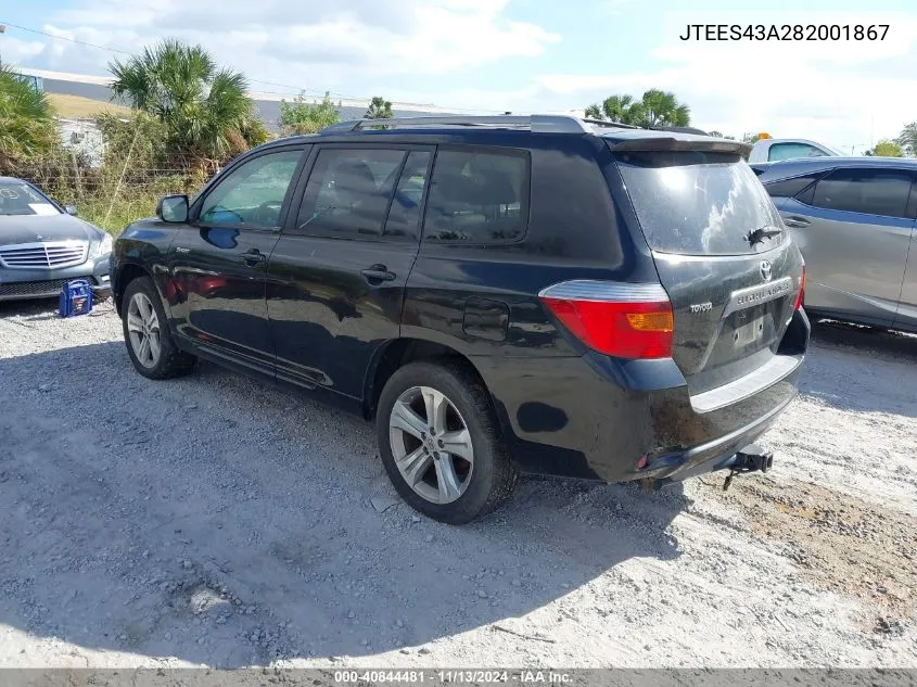 2008 Toyota Highlander Sport VIN: JTEES43A282001867 Lot: 40844481