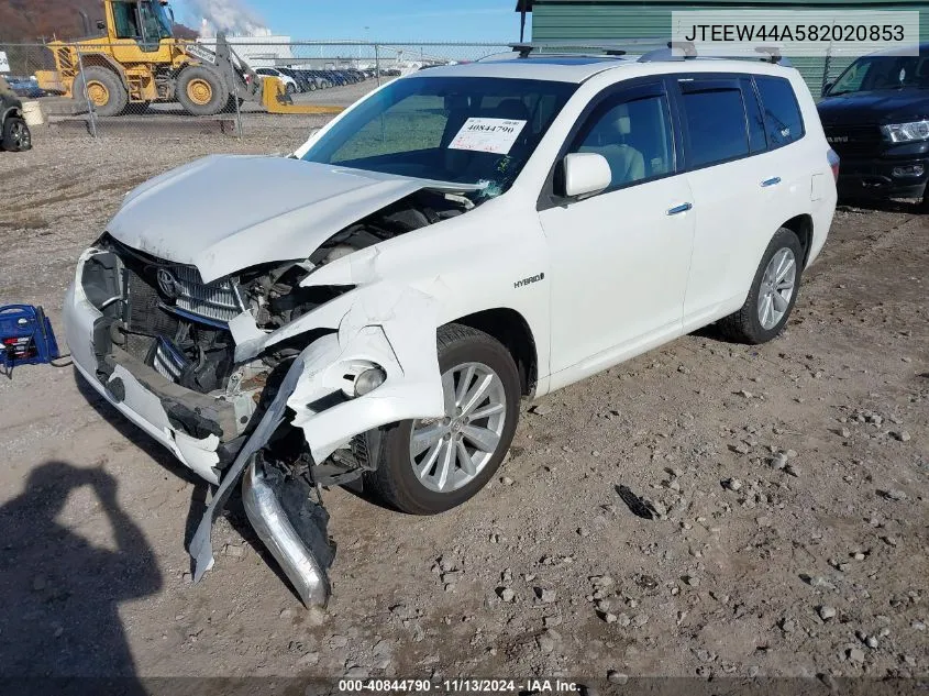 2008 Toyota Highlander Hybrid Limited VIN: JTEEW44A582020853 Lot: 40844790