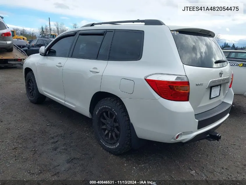 2008 Toyota Highlander VIN: JTEES41A482054475 Lot: 40846531