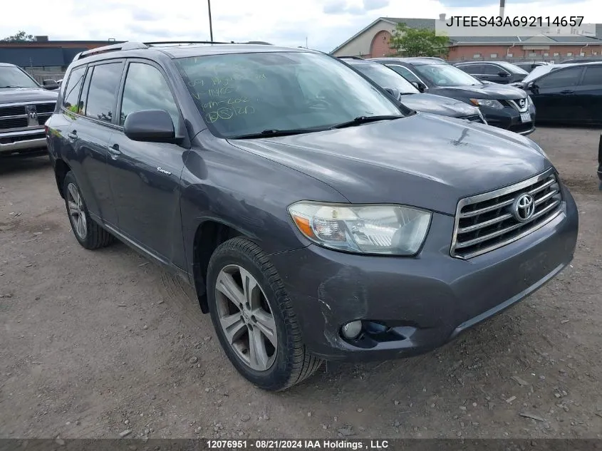 2009 Toyota Highlander Sport VIN: JTEES43A692114657 Lot: 12076951