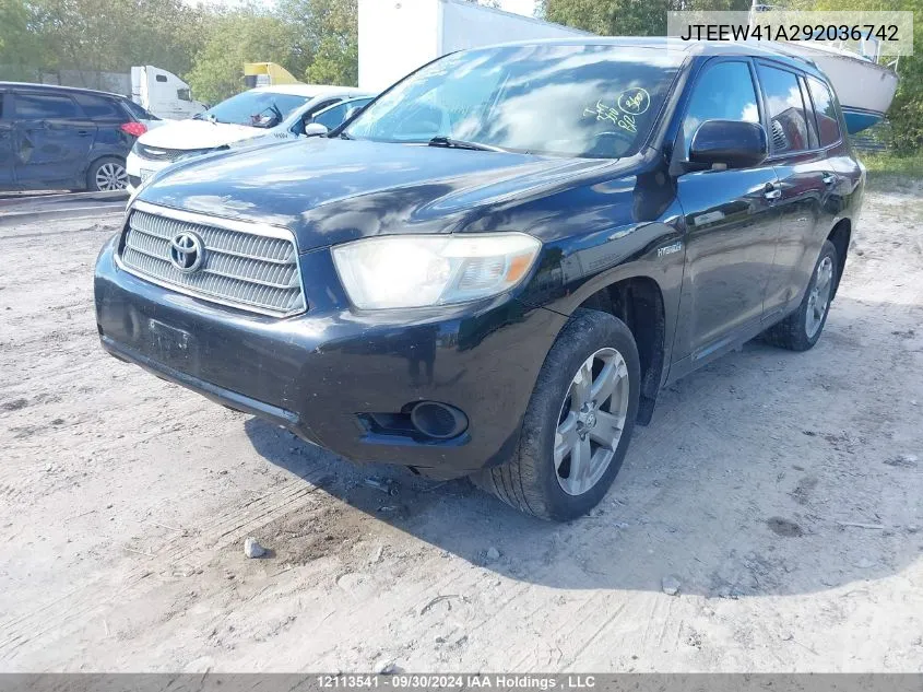 2009 Toyota Highlander Hybrid Hybrid VIN: JTEEW41A292036742 Lot: 12113541